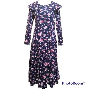 VINTAGE LAURA ASHLEY COTTON CORDUROY FLORAL CAPELET COLLAR DRESS COTTAGECORE SZ6